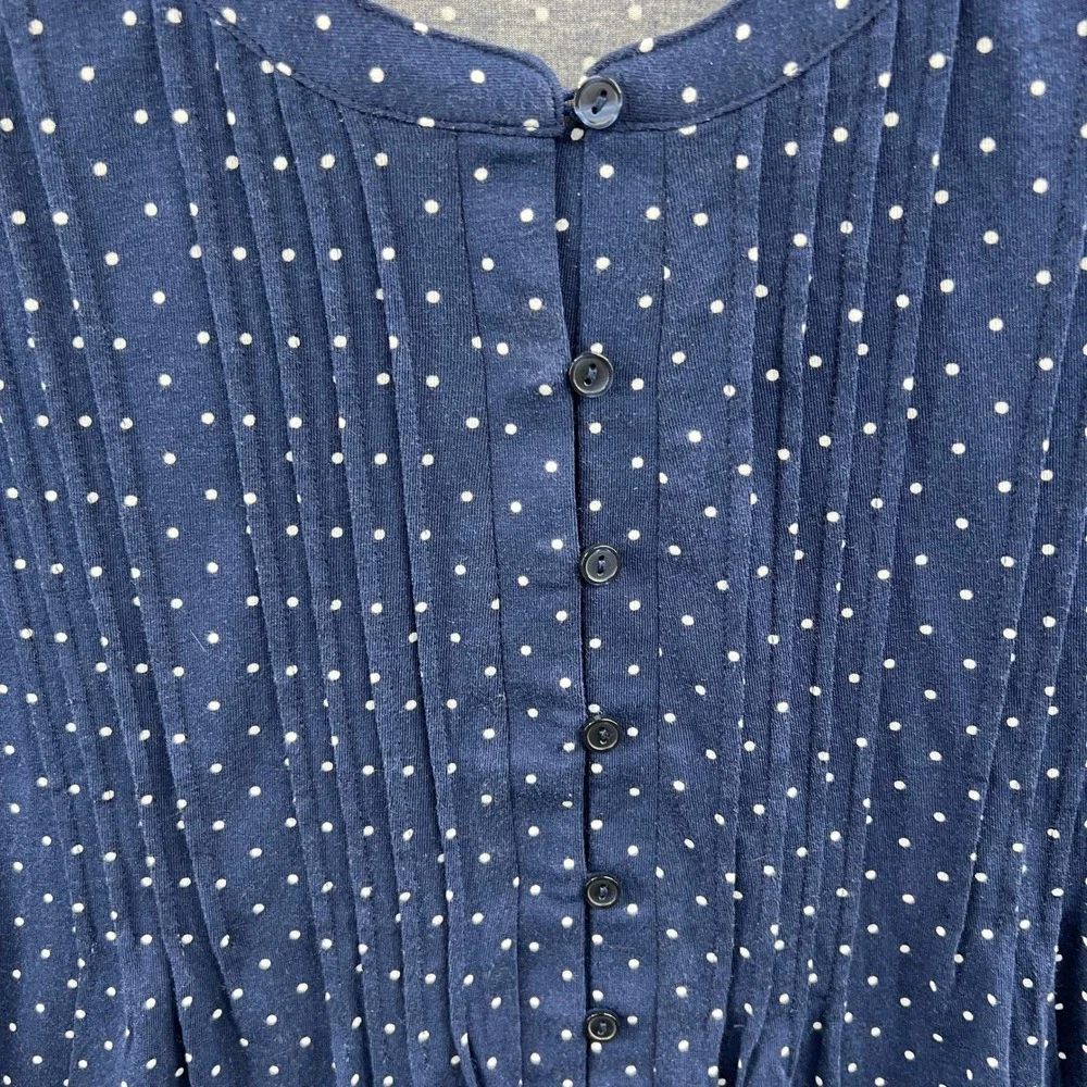 Lands End Womens Top XXL Navy Polka Dot Button Front Casual Everyday Soft